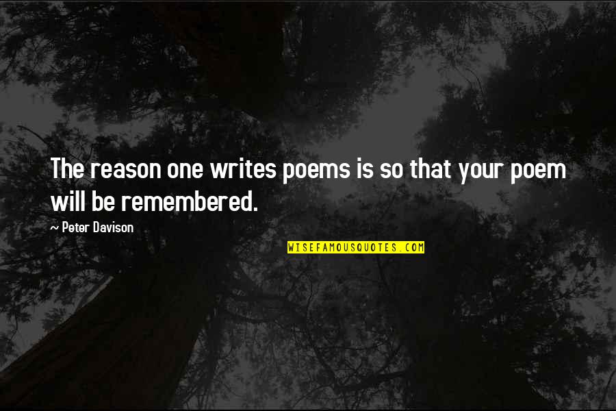 Be Remembered Quotes By Peter Davison: The reason one writes poems is so that