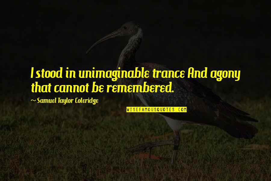 Be Remembered Quotes By Samuel Taylor Coleridge: I stood in unimaginable trance And agony that