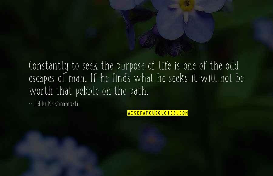 Be The Man Quotes By Jiddu Krishnamurti: Constantly to seek the purpose of life is Be The Man Quotes By Jiddu Krishnamurti: Constantly to seek the purpose of life is