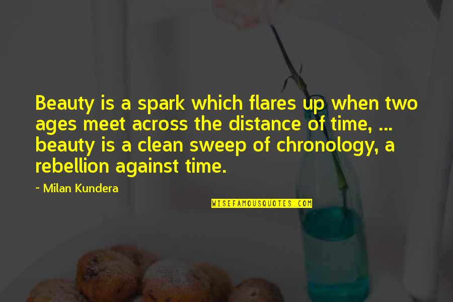 Beach Inspired Quotes By Milan Kundera: Beauty is a spark which flares up when