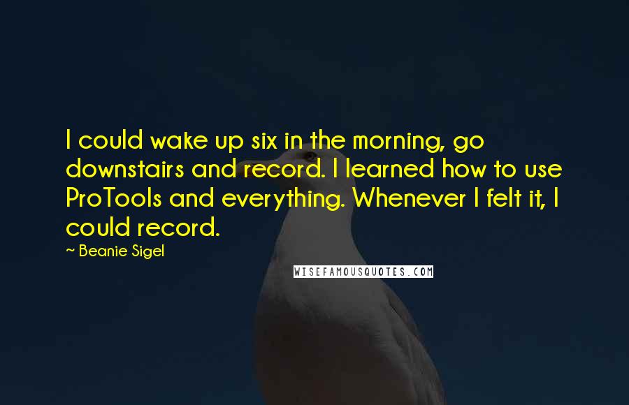 Beanie Sigel quotes: I could wake up six in the morning, go downstairs and record. I learned how to use ProTools and everything. Whenever I felt it, I could record.