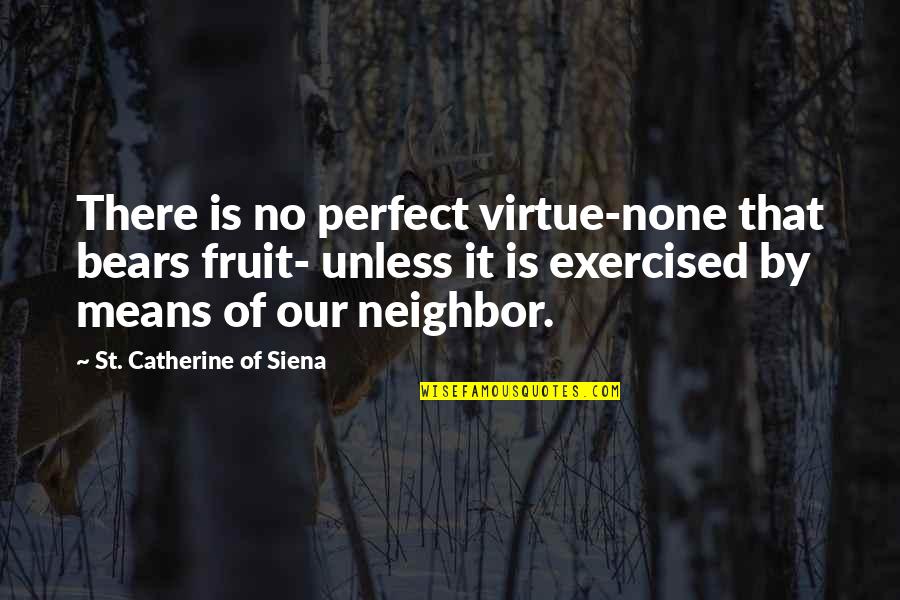 Bears Quotes By St. Catherine Of Siena: There is no perfect virtue-none that bears fruit-