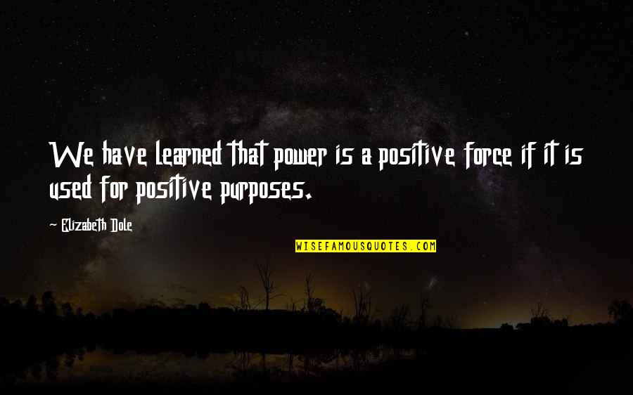 Beast Mentality Quotes By Elizabeth Dole: We have learned that power is a positive Beast Mentality Quotes By Elizabeth Dole: We have learned that power is a positive
