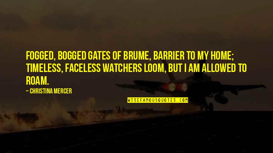 Beat The Bushes Quotes By Christina Mercer: Fogged, bogged gates of Brume, barrier to my