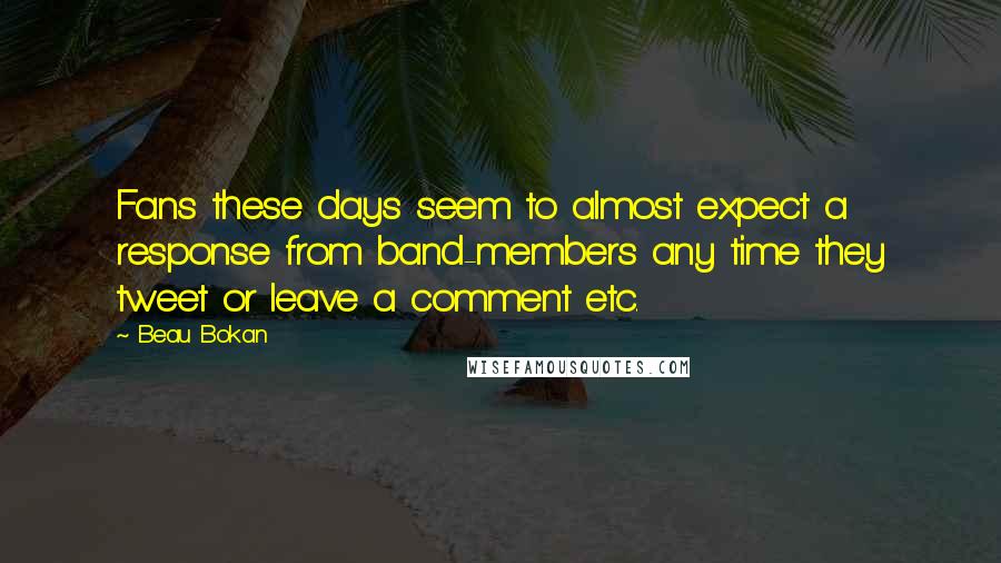 Beau Bokan quotes: Fans these days seem to almost expect a response from band-members any time they tweet or leave a comment etc.
