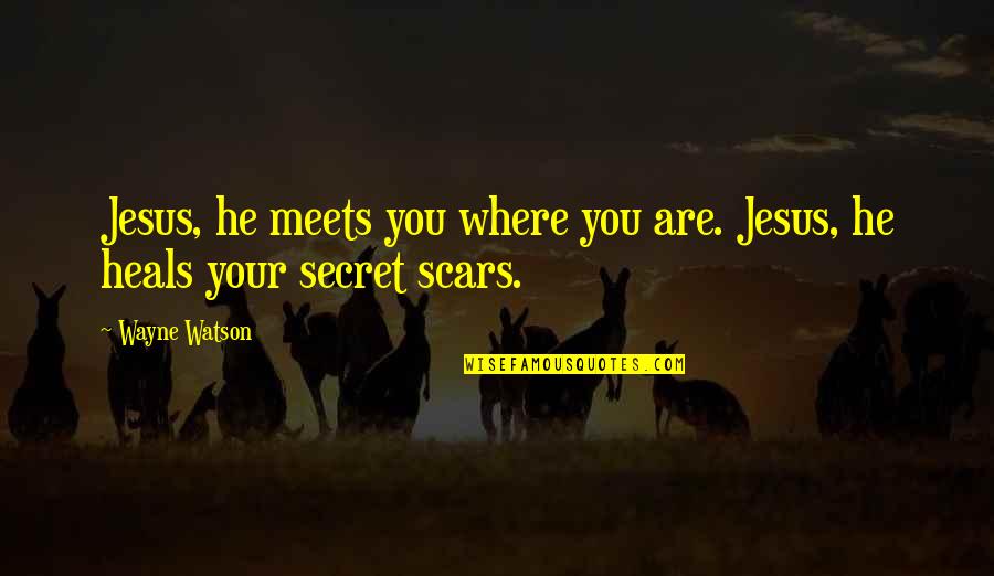 Beaujon Dog Quotes By Wayne Watson: Jesus, he meets you where you are. Jesus,