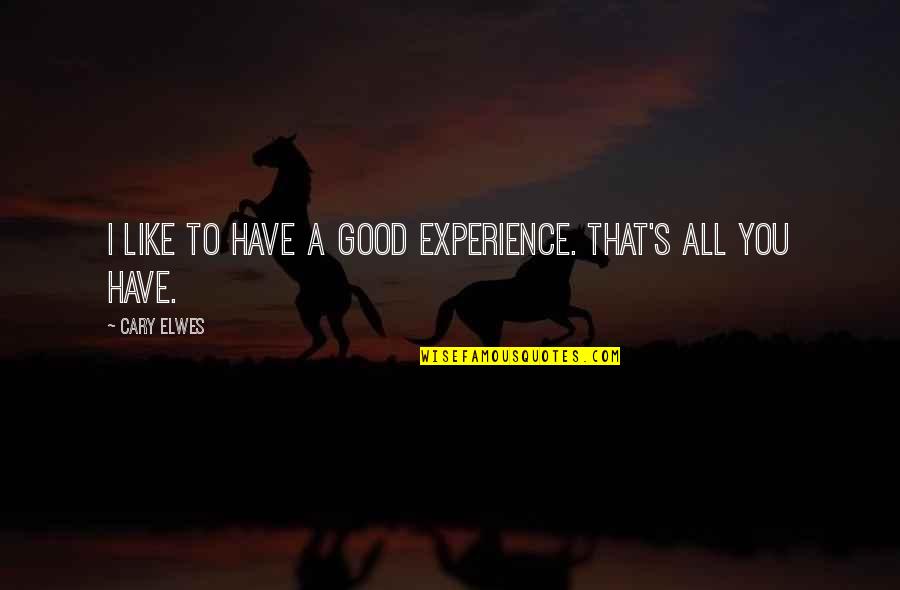 Beautiful Boxer Quotes By Cary Elwes: I like to have a good experience. That's