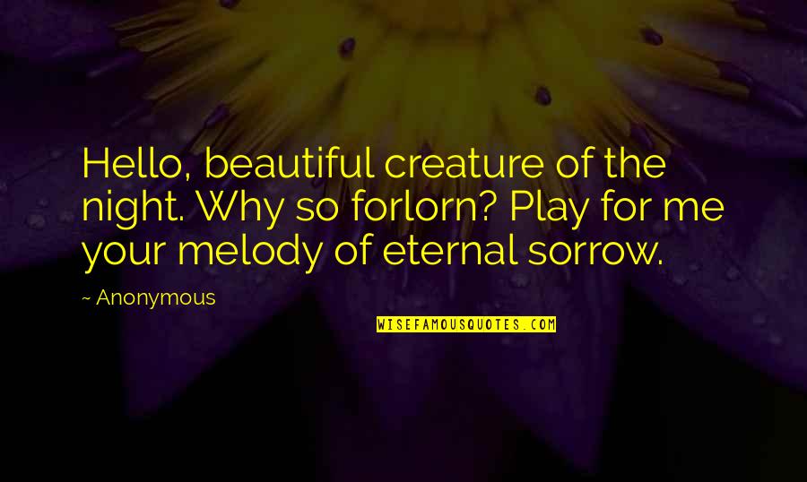 Beautiful Creature Quotes By Anonymous: Hello, beautiful creature of the night. Why so