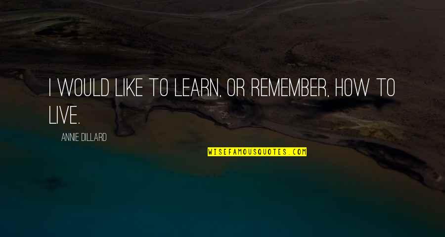Beautiful Die Young Quotes By Annie Dillard: I would like to learn, or remember, how