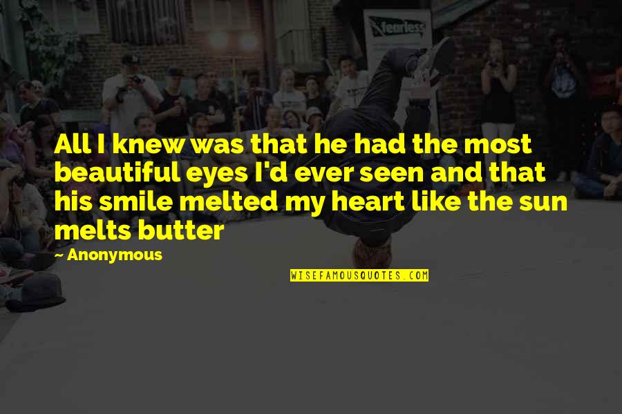 Beautiful Eyes And Smile Quotes By Anonymous: All I knew was that he had the