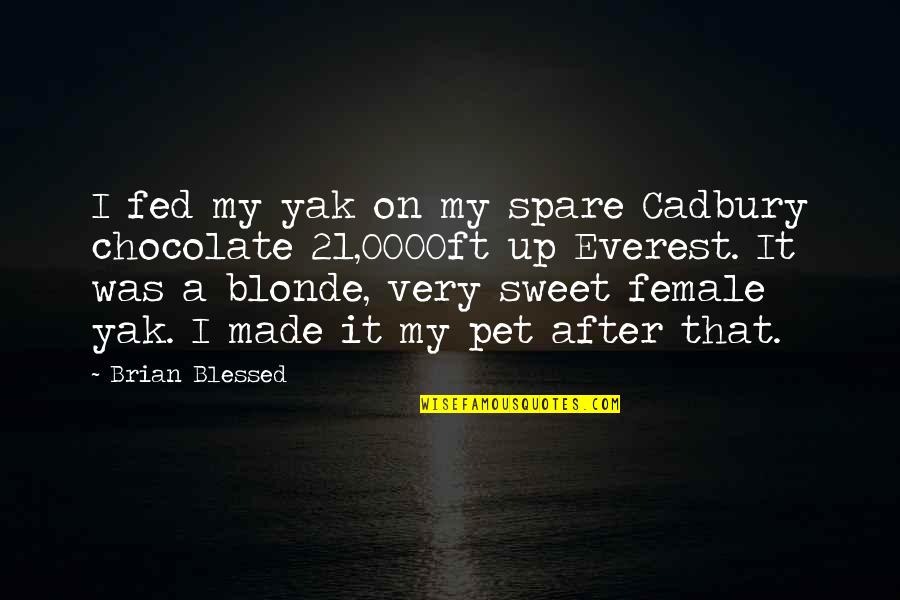 Beautiful For Spacious Skies Quotes By Brian Blessed: I fed my yak on my spare Cadbury Beautiful For Spacious Skies Quotes By Brian Blessed: I fed my yak on my spare Cadbury