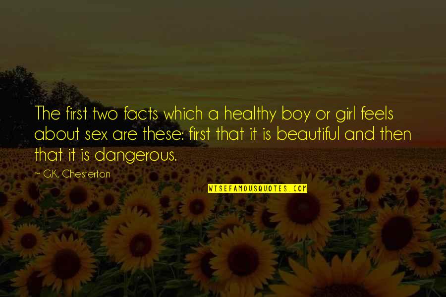 Beautiful Girl Quotes By G.K. Chesterton: The first two facts which a healthy boy