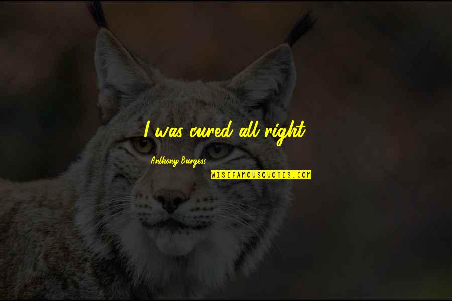 Beautiful Inspirational Short Quotes By Anthony Burgess: I was cured all right. Beautiful Inspirational Short Quotes By Anthony Burgess: I was cured all right.
