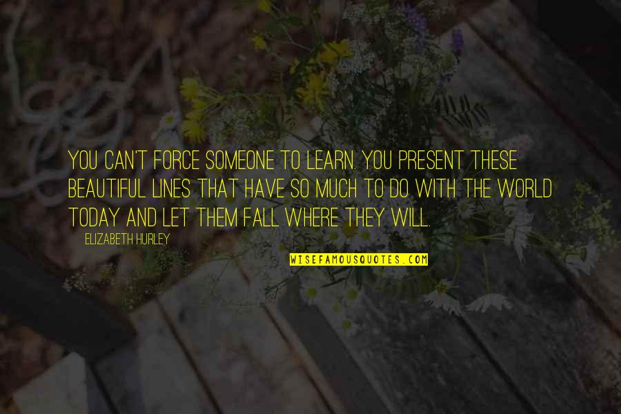 Beautiful Lines Quotes By Elizabeth Hurley: You can't force someone to learn. You present Beautiful Lines Quotes By Elizabeth Hurley: You can't force someone to learn. You present