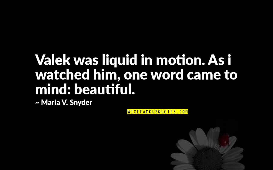 Beautiful Mind Quotes By Maria V. Snyder: Valek was liquid in motion. As i watched
