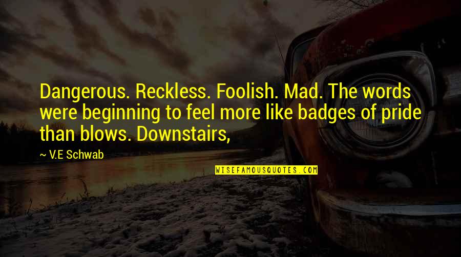 Beautiful Romantic Spanish Quotes By V.E Schwab: Dangerous. Reckless. Foolish. Mad. The words were beginning