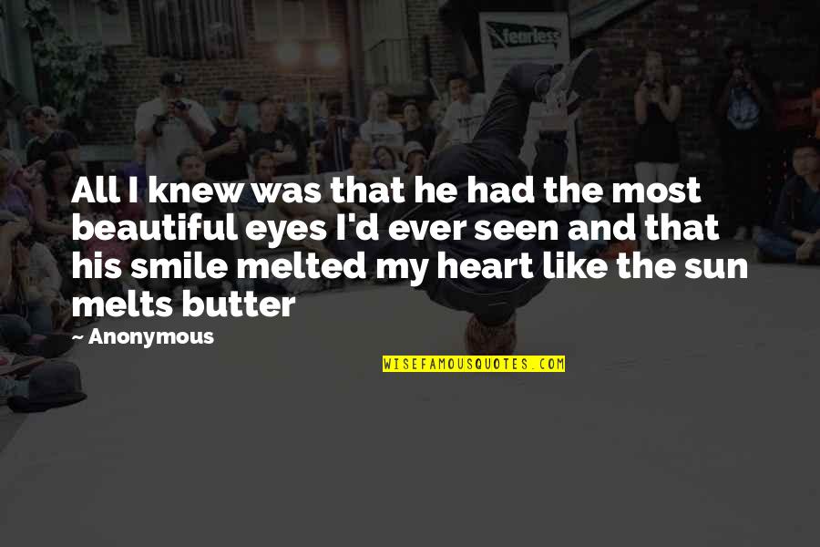 Beautiful Smile Quotes By Anonymous: All I knew was that he had the
