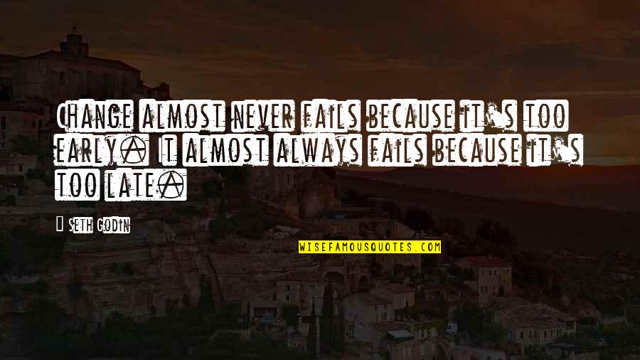 Beautiful Themes Quotes By Seth Godin: Change almost never fails because it's too early.