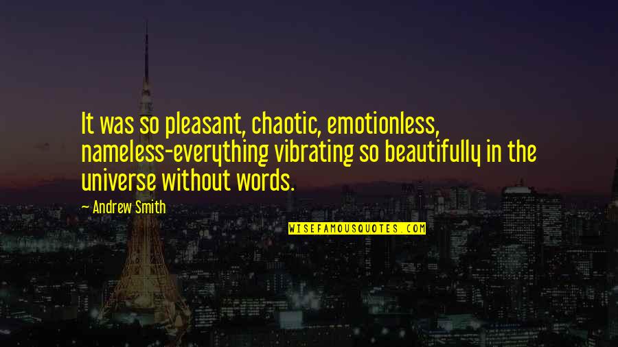 Beautifully Chaotic Quotes By Andrew Smith: It was so pleasant, chaotic, emotionless, nameless-everything vibrating