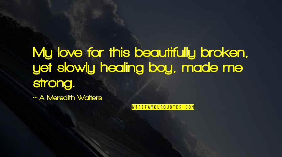 Beautifully Made Quotes By A Meredith Walters: My love for this beautifully broken, yet slowly