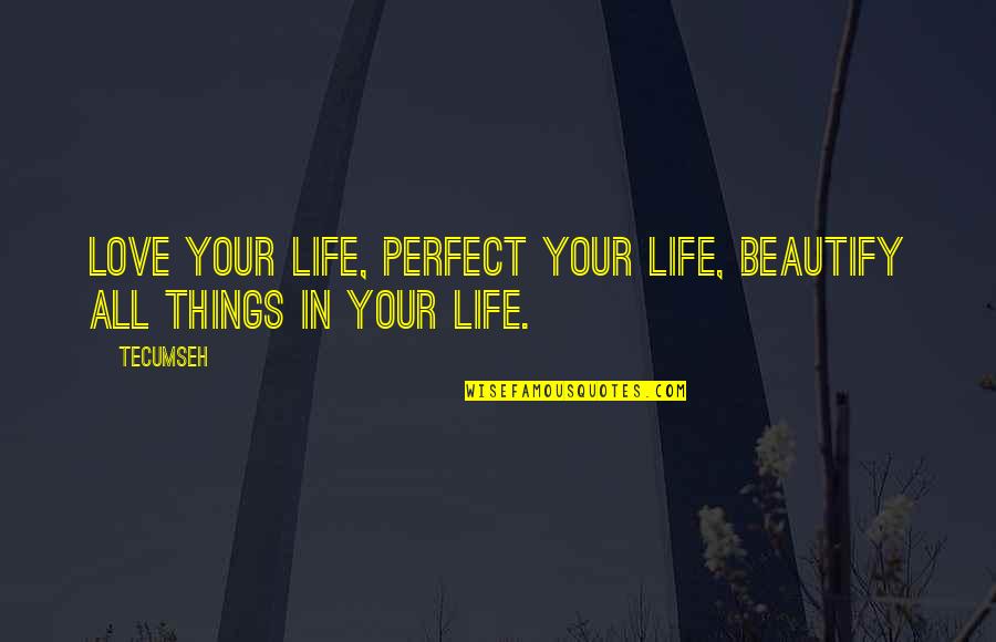 Beautify Quotes By Tecumseh: Love your life, perfect your life, beautify all