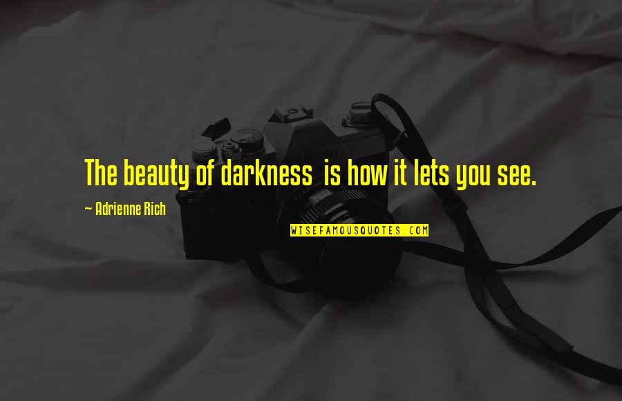 Beauty Darkness Quotes By Adrienne Rich: The beauty of darkness is how it lets