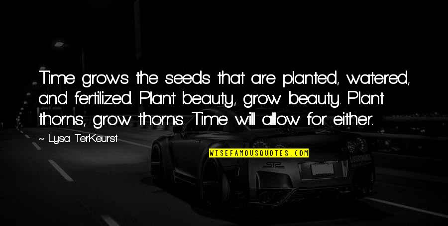 Beauty Grows Quotes By Lysa TerKeurst: Time grows the seeds that are planted, watered,