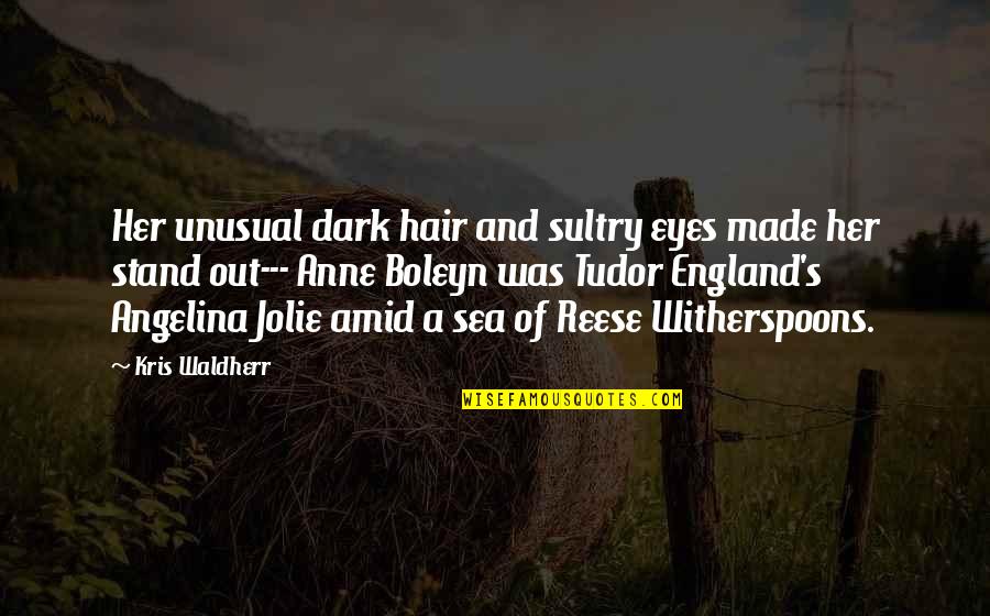 Beauty In The Dark Quotes By Kris Waldherr: Her unusual dark hair and sultry eyes made