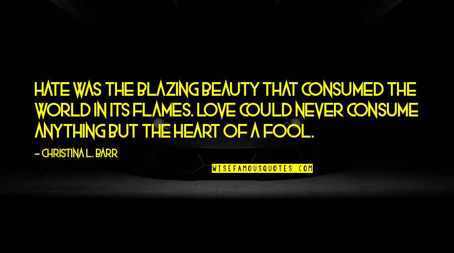 Beauty In The Heart Quotes By Christina L. Barr: Hate was the blazing beauty that consumed the
