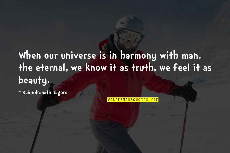 Beauty Man Quotes By Rabindranath Tagore: When our universe is in harmony with man,