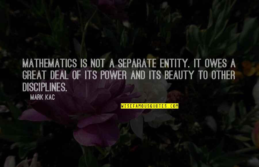 Beauty Mark Quotes By Mark Kac: Mathematics is not a separate entity. It owes