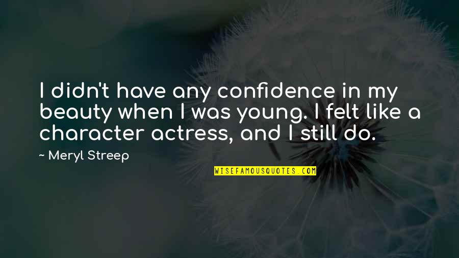 Beauty Vs Character Quotes By Meryl Streep: I didn't have any confidence in my beauty