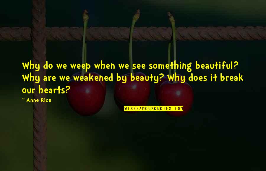 Beauty We See Quotes By Anne Rice: Why do we weep when we see something