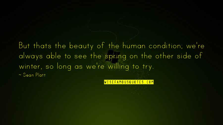 Beauty We See Quotes By Sean Platt: But thats the beauty of the human condition;