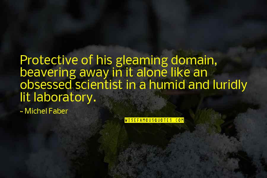 Beavering Away Quotes By Michel Faber: Protective of his gleaming domain, beavering away in Beavering Away Quotes By Michel Faber: Protective of his gleaming domain, beavering away in