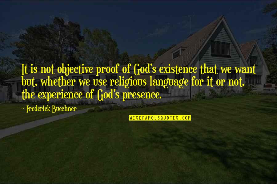 Bebhinn Varuzza Quotes By Frederick Buechner: It is not objective proof of God's existence