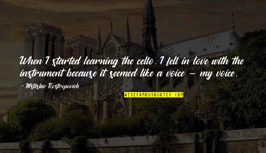Because I Love Quotes By Mstislav Rostropovich: When I started learning the cello, I fell