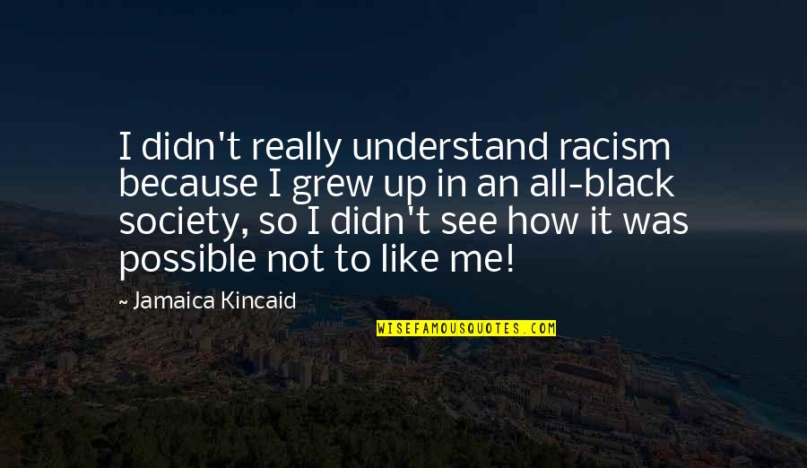Because I'm Black Quotes By Jamaica Kincaid: I didn't really understand racism because I grew