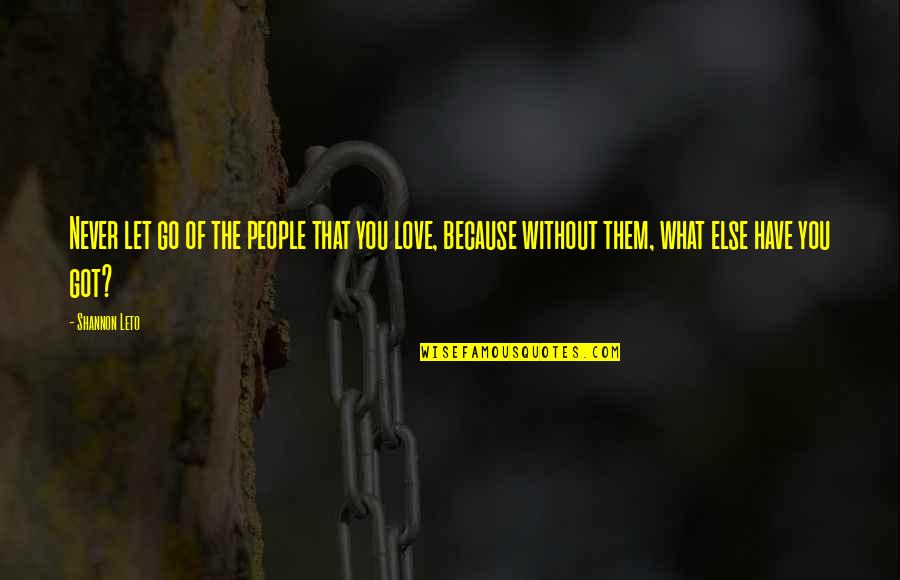 Because Of You Love Quotes By Shannon Leto: Never let go of the people that you