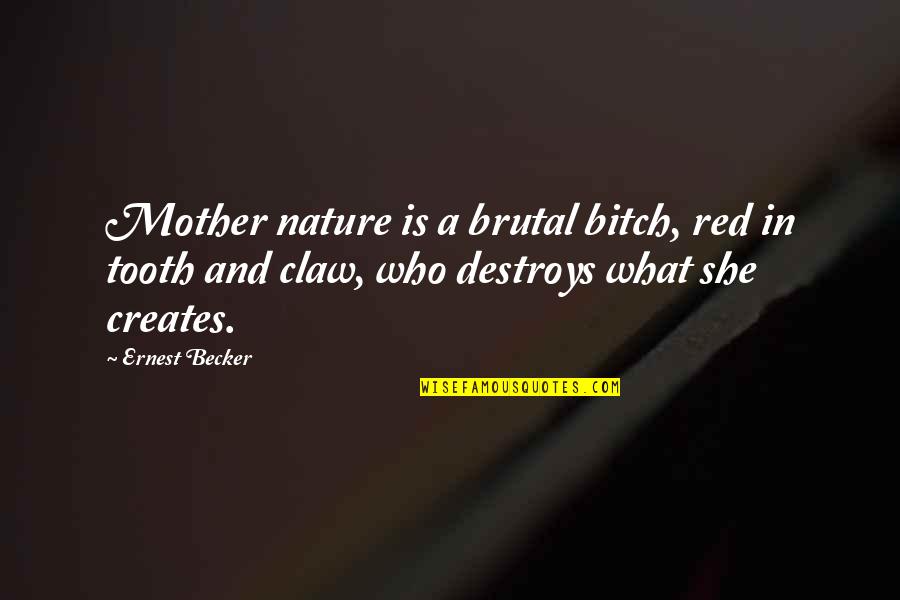 Becker Quotes By Ernest Becker: Mother nature is a brutal bitch, red in