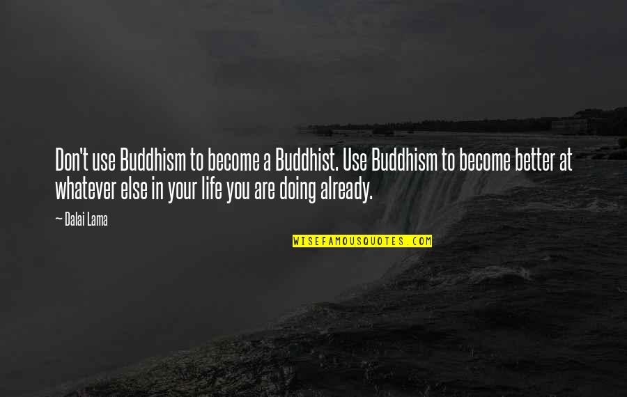Become A Better You Quotes By Dalai Lama: Don't use Buddhism to become a Buddhist. Use Become A Better You Quotes By Dalai Lama: Don't use Buddhism to become a Buddhist. Use