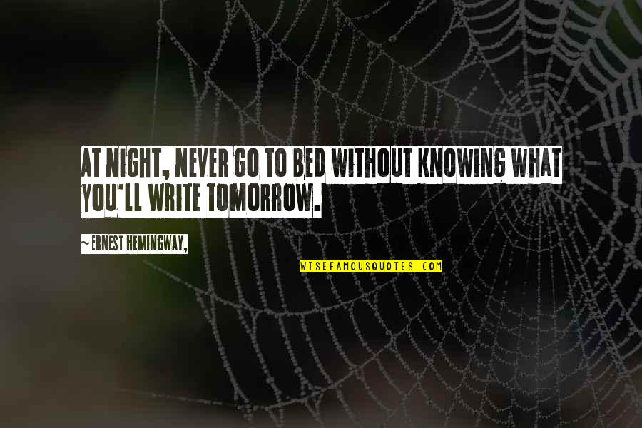 Bed At Night Quotes By Ernest Hemingway,: At night, never go to bed without knowing