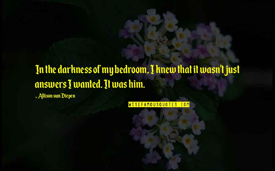 Bedroom Quotes By Allison Van Diepen: In the darkness of my bedroom, I knew