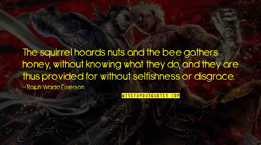 Bee Quotes By Ralph Waldo Emerson: The squirrel hoards nuts and the bee gathers