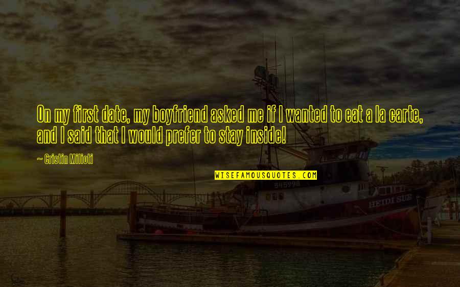 Been Down So Long Quotes By Cristin Milioti: On my first date, my boyfriend asked me Been Down So Long Quotes By Cristin Milioti: On my first date, my boyfriend asked me