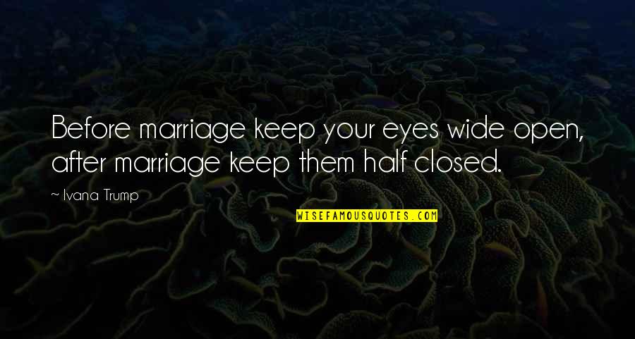Before Marriage After Marriage Quotes By Ivana Trump: Before marriage keep your eyes wide open, after