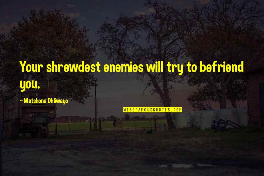 Befriend An Enemy Quotes By Matshona Dhliwayo: Your shrewdest enemies will try to befriend you.