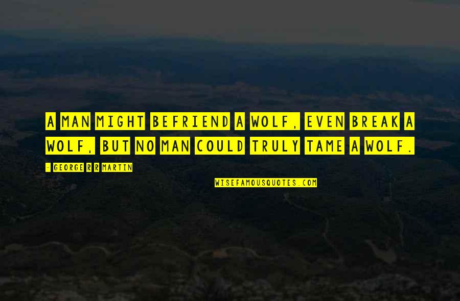 Befriend Quotes By George R R Martin: A man might befriend a wolf, even break Befriend Quotes By George R R Martin: A man might befriend a wolf, even break