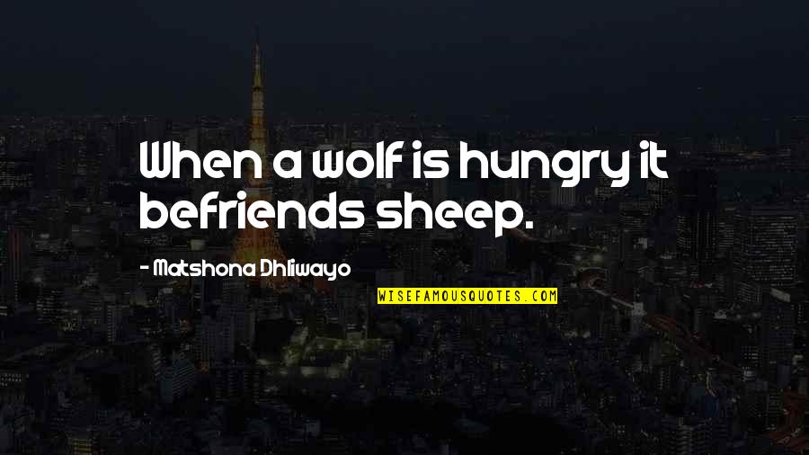 Befriends Quotes By Matshona Dhliwayo: When a wolf is hungry it befriends sheep.