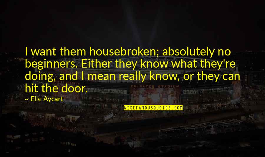 Beginners Quotes By Elle Aycart: I want them housebroken; absolutely no beginners. Either